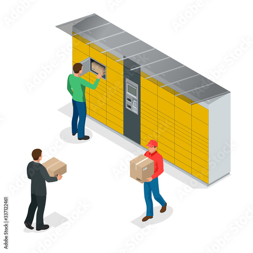 Isometric pack station. The chain of autonomous postal points for self-receipt and sending of postal parcels. This service provides an alternative to home delivery for online purchases.