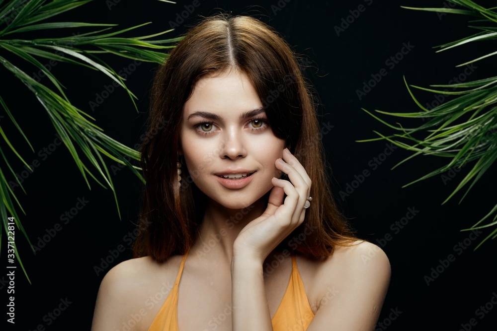 beautiful glamor woman green leaves cosmetics luxury beautiful glamor woman green leaves cosmetics luxury