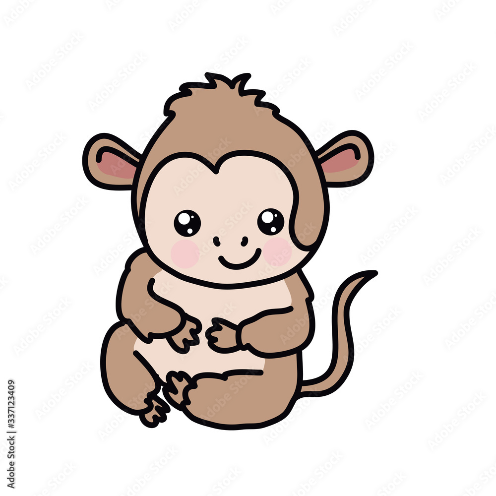 Chinese New Year kawaii zodiac animals clipart on a white background,monkey, chimp Chinese New Year kawaii zodiac animals clipart on a white background,monkey, chimp