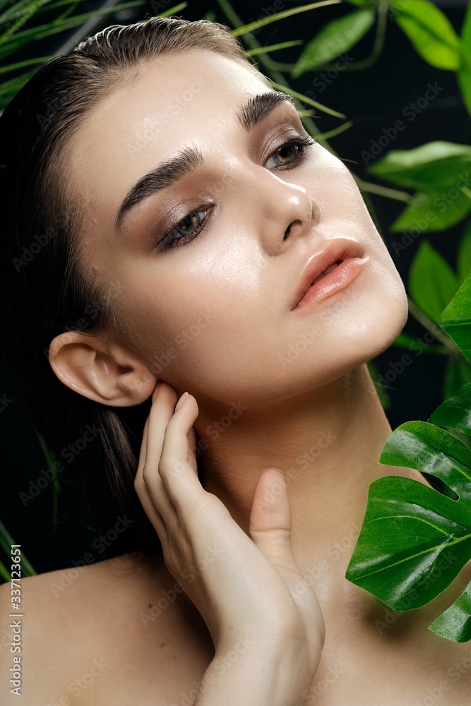 beautiful glamor woman green leaves cosmetics luxury beautiful glamor woman green leaves cosmetics luxury