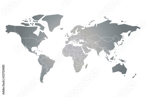 Grey simplified silhouette of World map. Vector illustration isolated on white background
