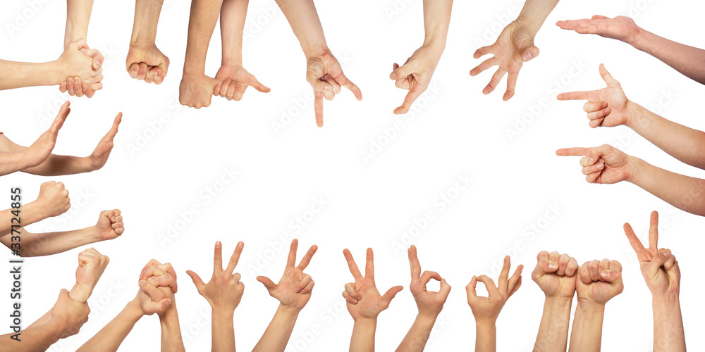 Set of man hand gesturing isolated on white background Set of man hand gesturing isolated on white background