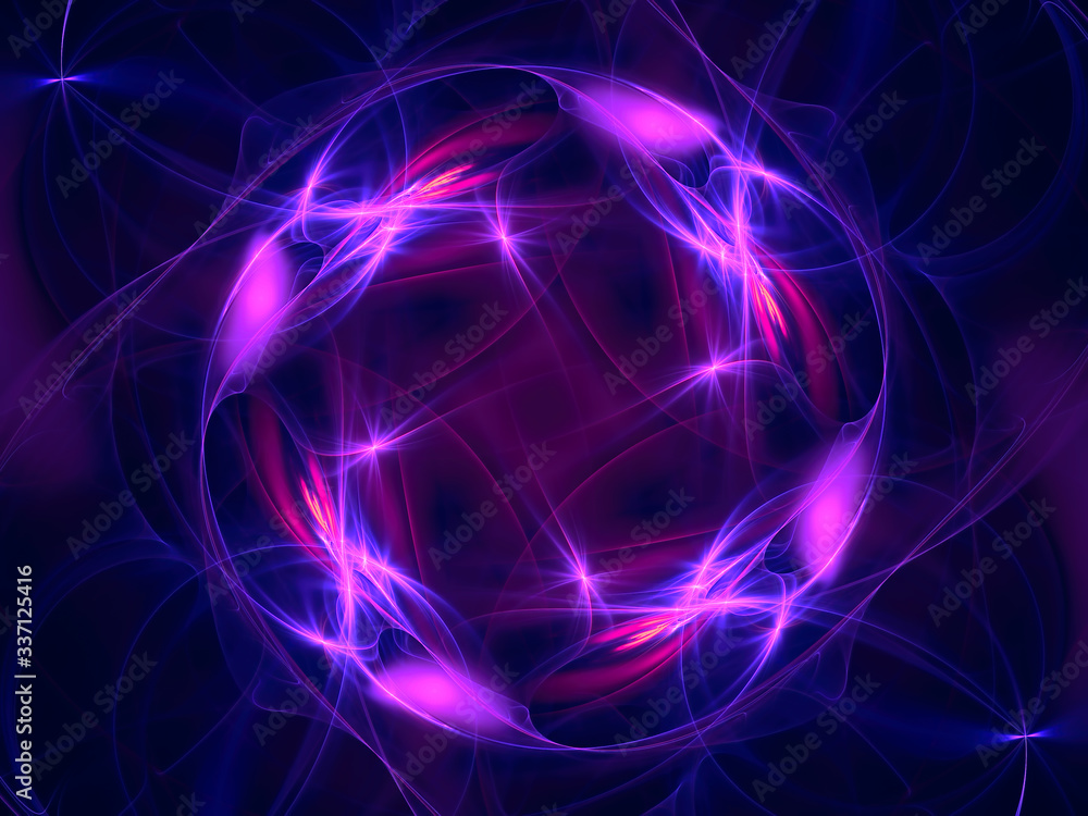 Abstract neon glowing waves and curls - digitally generated image