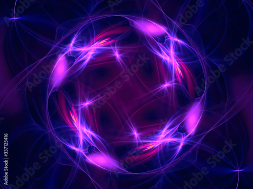Abstract neon glowing waves and curls - digitally generated image