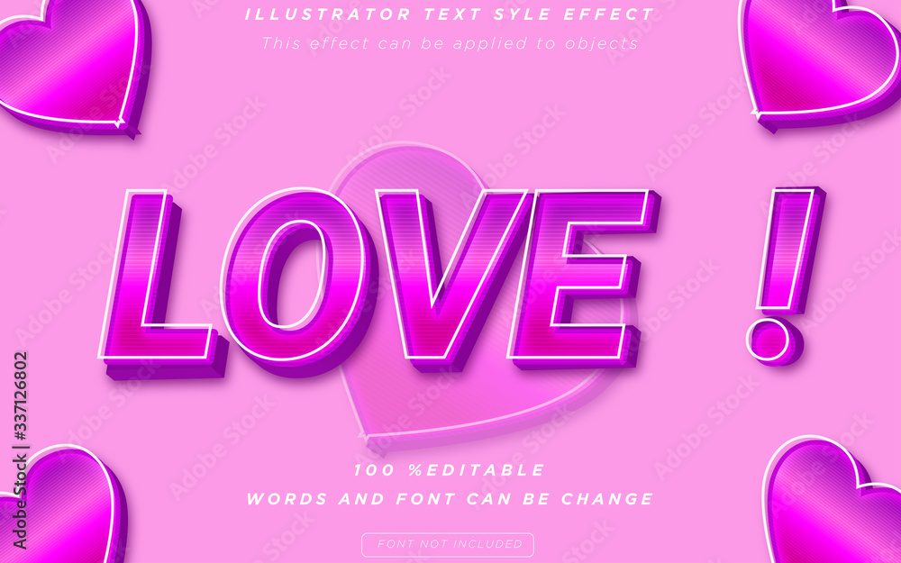 love text effect style pink background vector premium