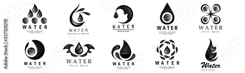 Water Splash Vector And Drop Set - Isolated On White Background. Vector Collection Of Flat Water Splash and Oil Drop Logo. Icons For Droplet, Water Wave, Rain, Raindrop, Company Logo And Bubble Design