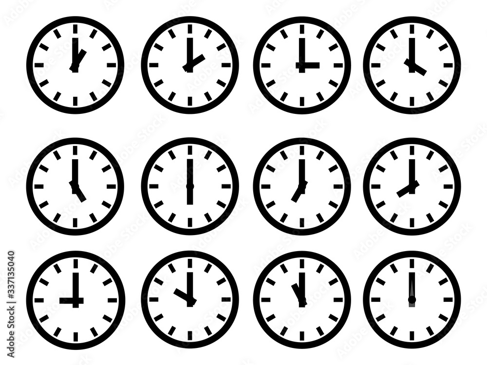 Clock icon symbol set in classic flat style isolated on background for your web site design logo, app or UI. EPS10 Clock icon symbol set in classic flat style isolated on background for your web site design logo, app or UI. EPS10
