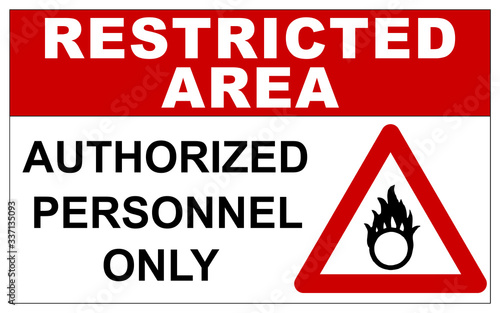 Restricted area sign for oxidising substances