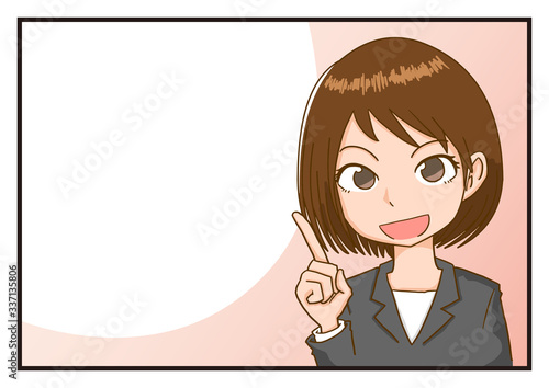 女性　会社員　先生　教師　説明　解説　吹き出し　コマ　マンガ