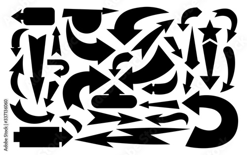 Arrow various directions black flat silhouette set. Simple infographic collection. Monochrome cursor sign boom icons. Black glyph different arrows symbol up, left right down. Vector illustration