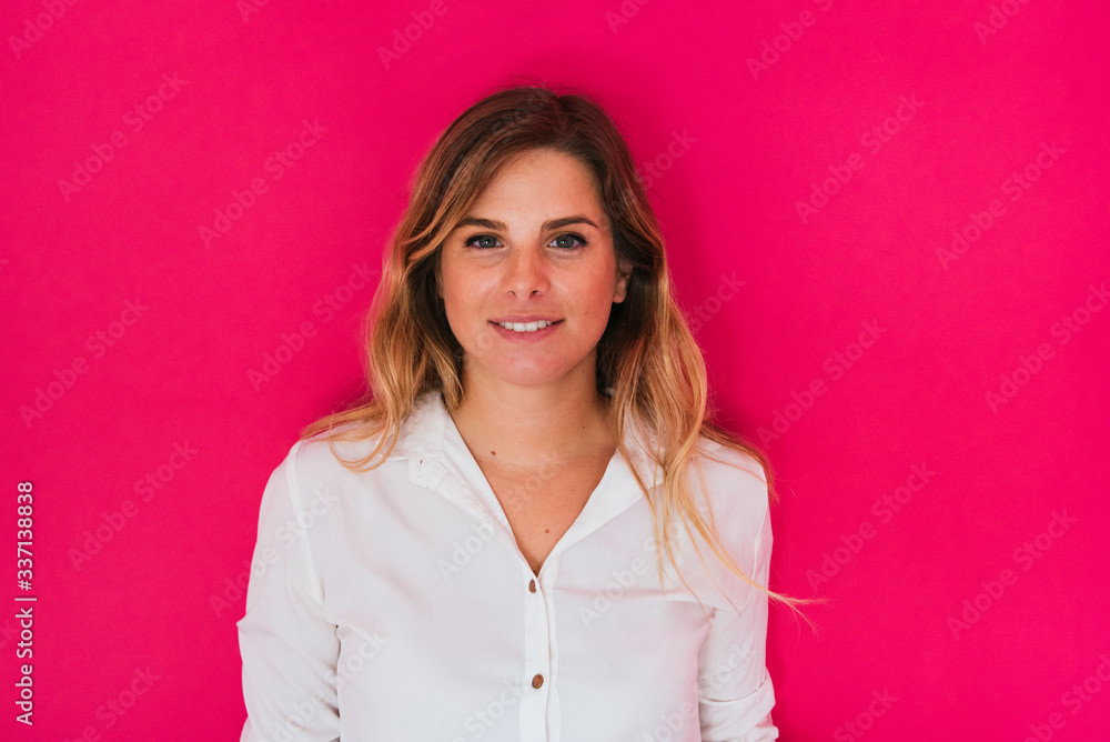 white blonde girl on pink background white blonde girl on pink background
