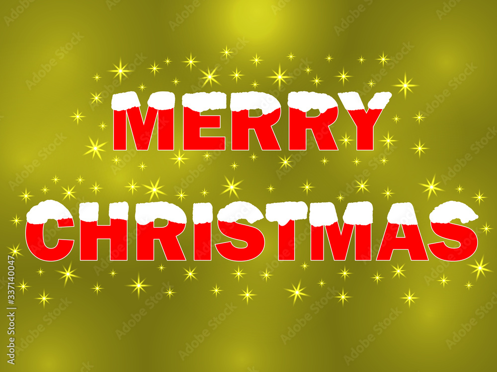 Merry Christmas card with snow on yellow background The festival is held every December. Vector or illustration EPS10