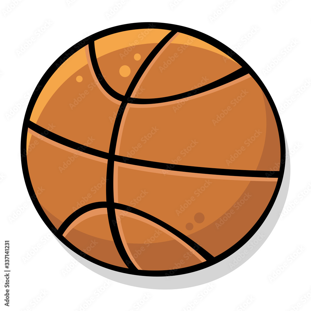 Vector drawing of a basketball ball with a black outline and flat colors.  Drawn in a