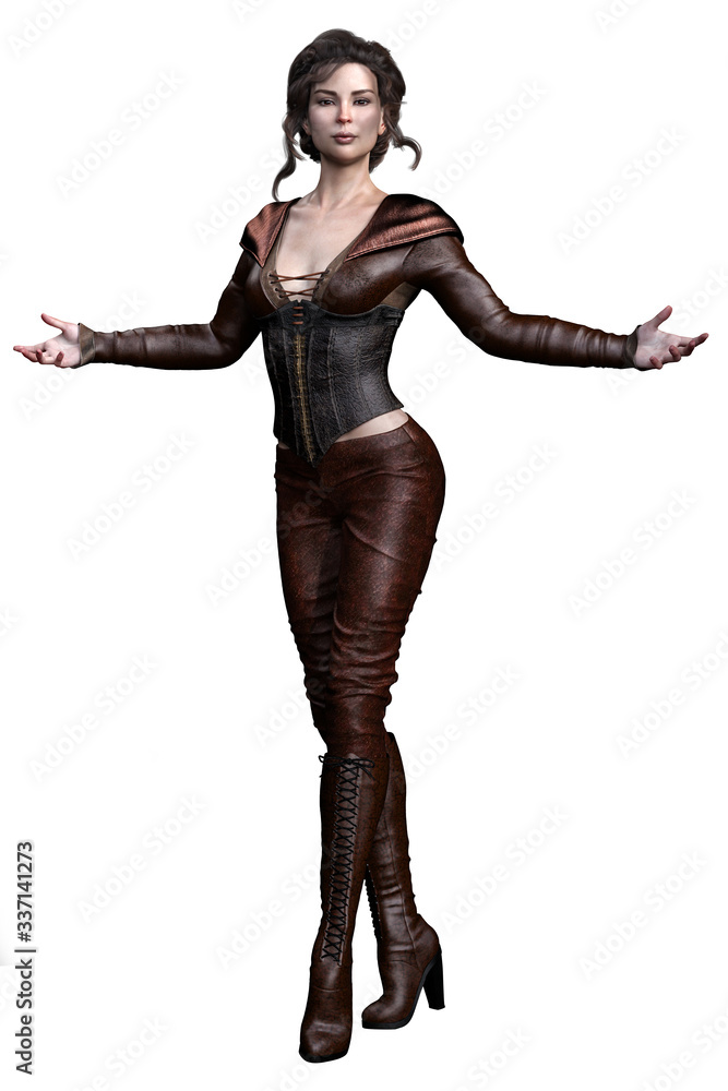 Medieval Fantasy Warrior Woman on isolated white background, 3D illustration, 3D Rendering Medieval Fantasy Warrior Woman on isolated white background, 3D illustration, 3D Rendering