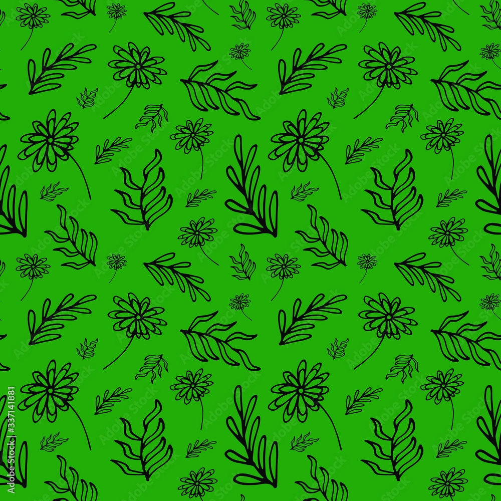 
Seamless herbal pattern with ornate flowers and twigs. Vector illustration for wallpaper, textile, print, billboard, background. Doodle style.