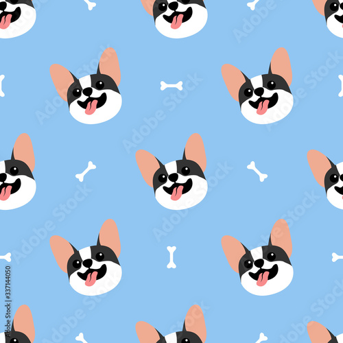 Fototapeta Naklejka Na Ścianę i Meble -  Cute french bulldog face seamless pattern, vector illustation