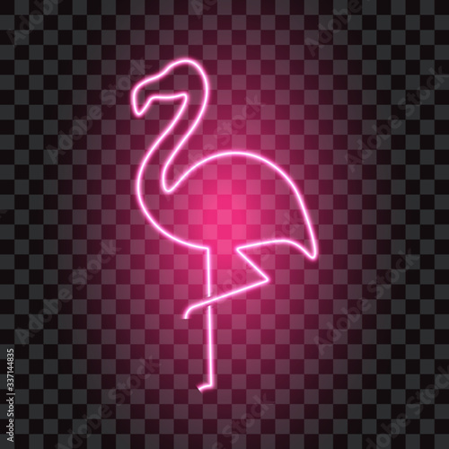 Neon flamingo, pink silhouette, vector illustration.