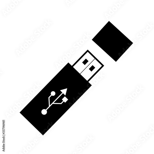 Black usb flash drive icon with symbol, vector isolated on white background. Connectors and sockets for PC and mobile devices.