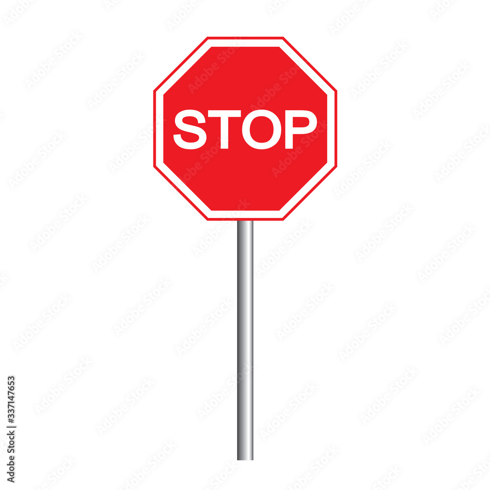 Red Stop Sign isolated on white background with pole. Traffic regulatory warning stop symbol. Vector illustration, EPS10. Red Stop Sign isolated on white background with pole. Traffic regulatory warning stop symbol. Vector illustration, EPS10.