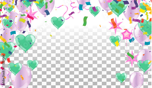 Group of Colour Glossy Helium Balloons Background. Set of Balloons for Birthday Vector Illustration EPS 10