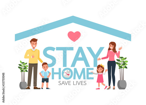 Stay home during the coronavirus epidemic. Social distancing, self-isolation concept. Family in self quarantine, protection from virus. Character vector design. no4