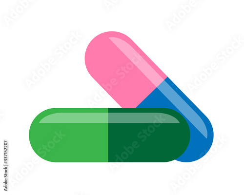 Pink, green and blue medical drugs icon or Tablets icon symbol 3D isolated on white background