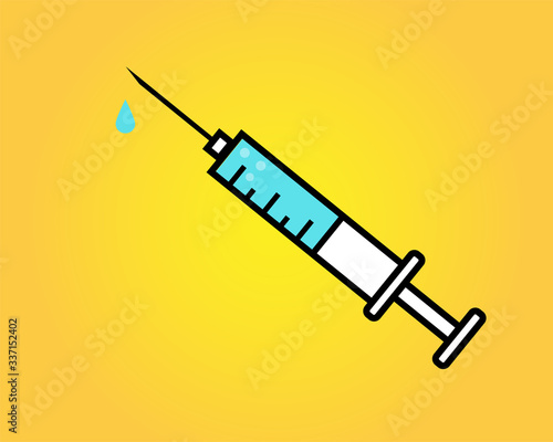 black and white syringe simple vector logo and icon flat style isolated on yellow background. vector illustration EPS10