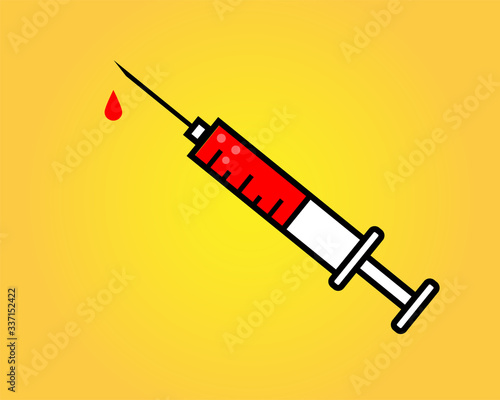 black and white syringe and medicinal capsules simple vector logo and icon flat style isolated on yellow background. vector illustration EPS10