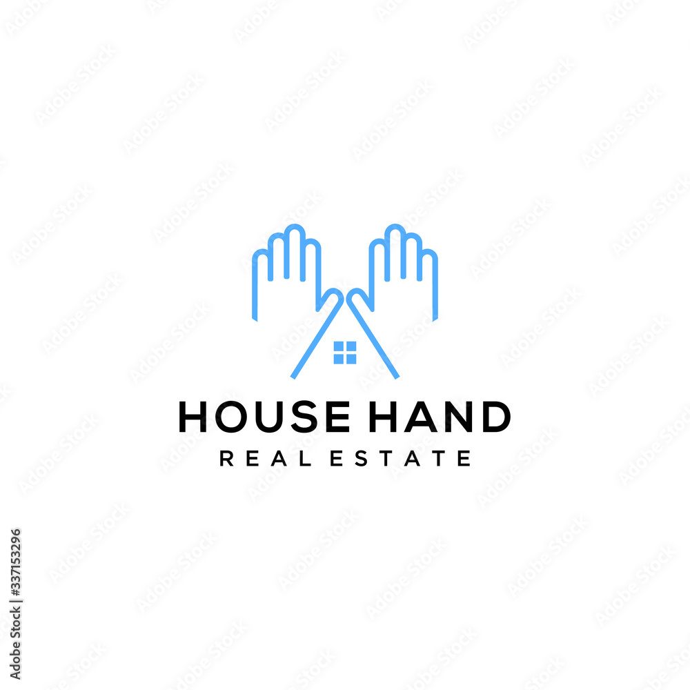 Creative modern Hand with house real estate vector icon logo design.