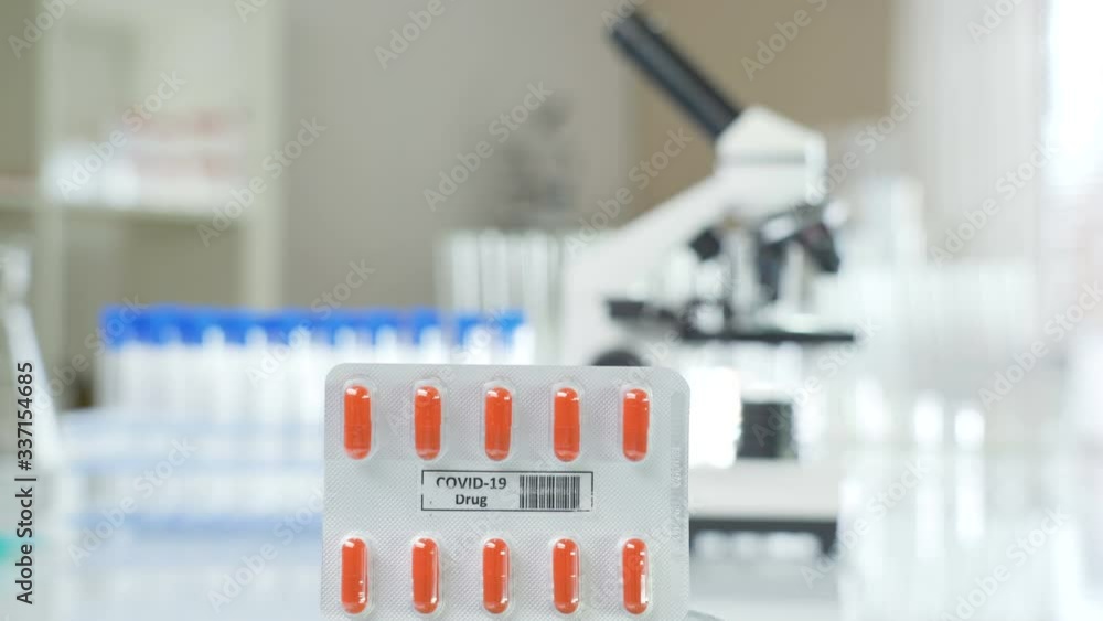 The pack of the coronavirus capsules or the Covid-19 drug The pack of the coronavirus capsules or the Covid-19 drug