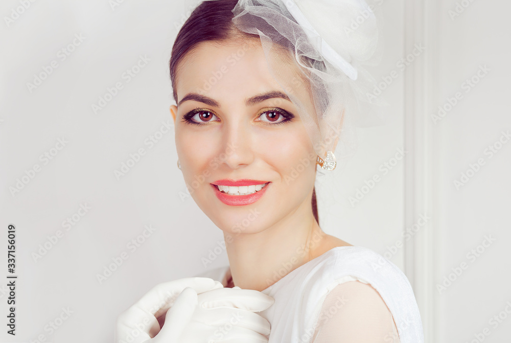 Retro Woman Portrait. Closeup portrait smiling happy young woman Retro Woman Portrait. Closeup portrait smiling happy young woman