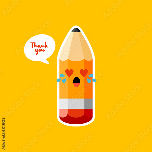 Cute and Kawaii Pencil charcter reative icon. . Isolated Pencil sign on color background. Drawing tools symbol, logo illustration. vector education illustration, stationery