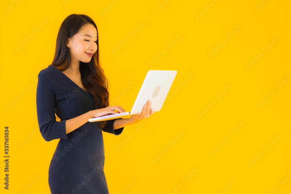 Portrait beautiful young asian woman with laptop Portrait beautiful young asian woman with laptop