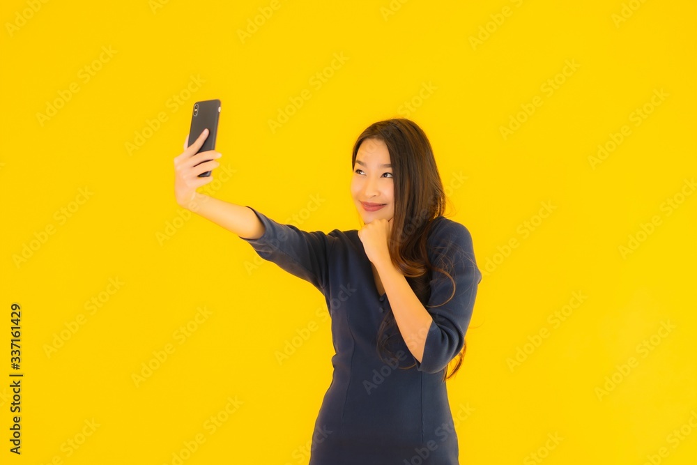 Portrait beautiful young asian woman with phone Portrait beautiful young asian woman with phone