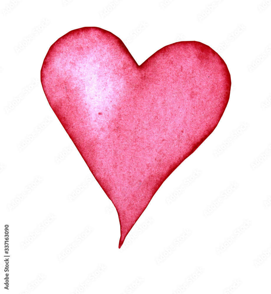 Red heart hand-drawn watercolor brushstroke isolated on white background creative object naive art	
