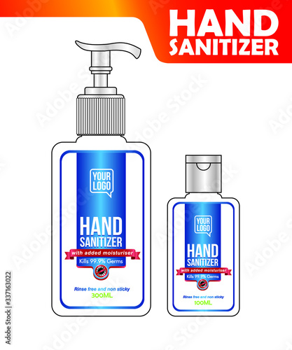 Hand sanitizer label design vector graphic template for packaging design.