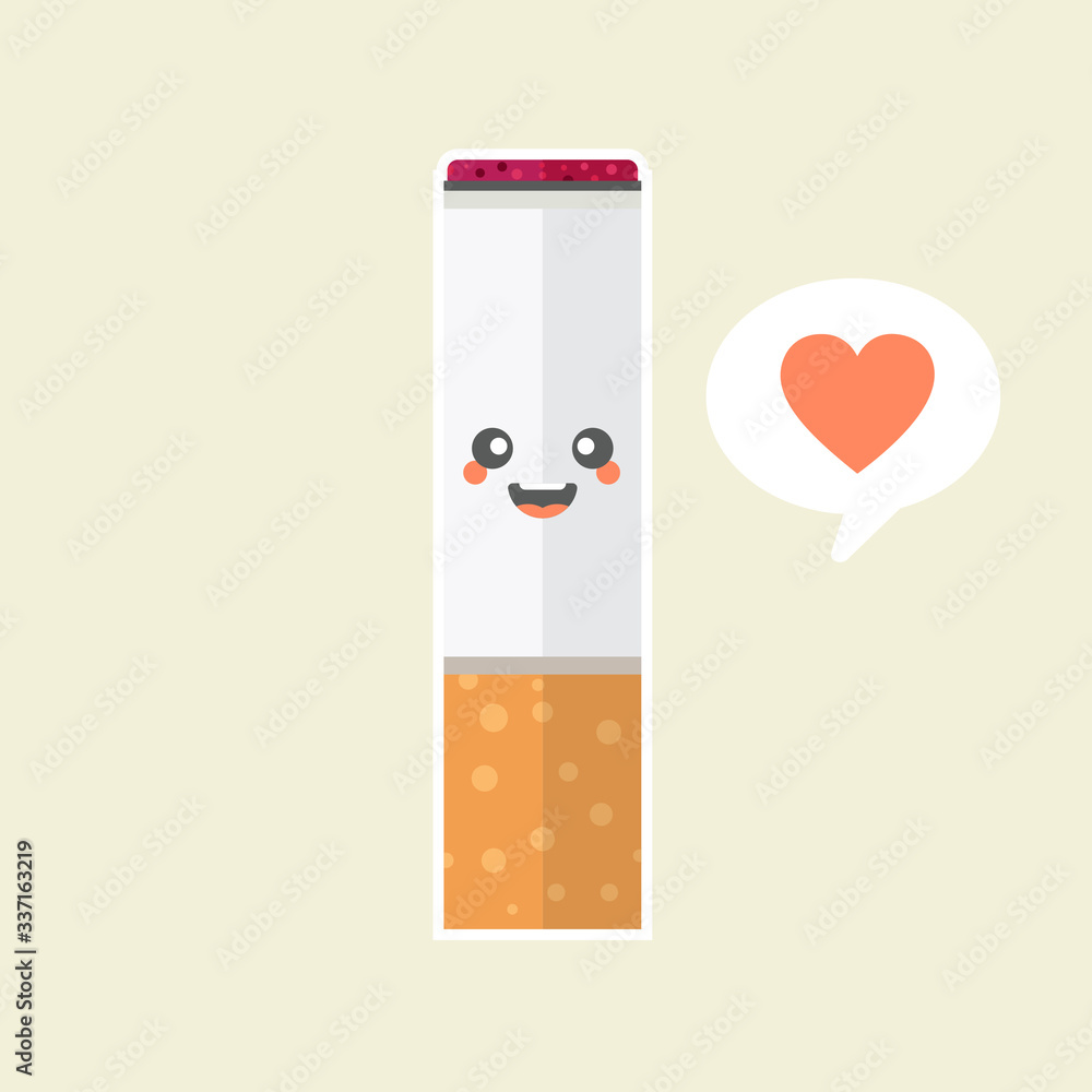 kawaii and cute cigarette character flat design. funny cartoon cigarette . the design of the character. vector illustration. kawaii and cute cigarette character flat design. funny cartoon cigarette . the design of the character. vector illustration.