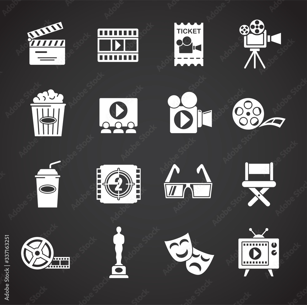 Cinema related icons set on background for graphic and web design. Creative illustration concept symbol for web or mobile app Cinema related icons set on background for graphic and web design. Creative illustration concept symbol for web or mobile app