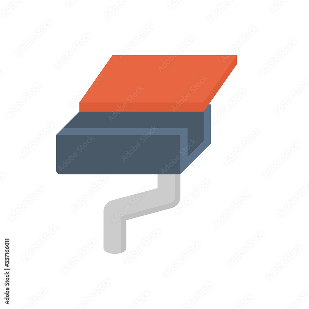 Box or square style gutter vector icon. Also call rain gutter or eavestrough. Include roof, downpipe or downspout and pipeline for water drainage system to protect building from rainwater falling. Box or square style gutter vector icon. Also call rain gutter or eavestrough. Include roof, downpipe or downspout and pipeline for water drainage system to protect building from rainwater falling.