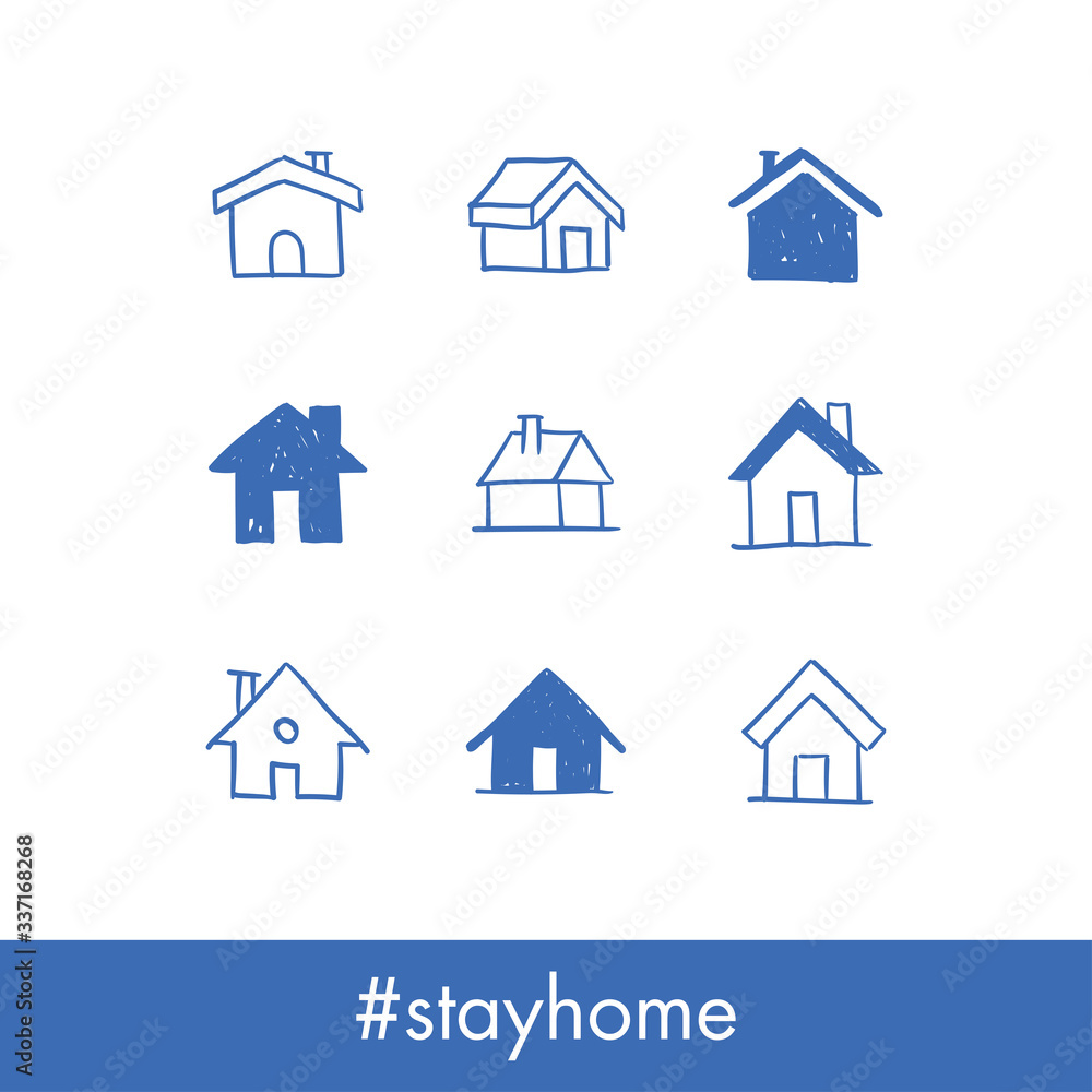 House doodle icons. Graphic design elements for stay at home campaign. Hand drawn illustrations. House doodle icons. Graphic design elements for stay at home campaign. Hand drawn illustrations.