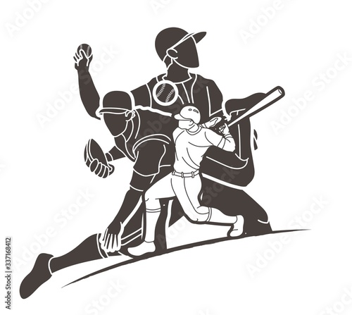 Group of Baseball players action cartoon sport graphic vector.