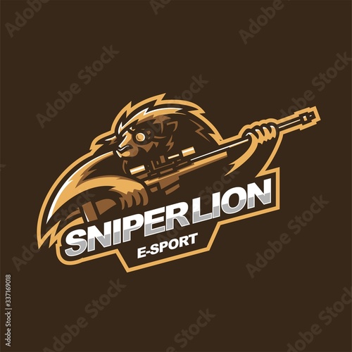 sniper lion e-sport gaming mascot logo template