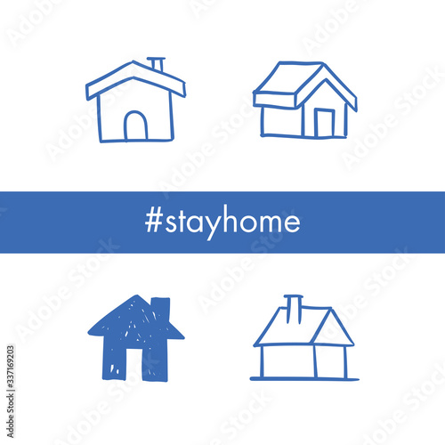 House doodle icons. Graphic design elements for stay at home campaign. Hand drawn illustrations. © Matias