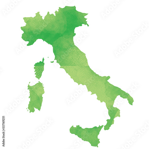 世界地図　イタリア　水彩風