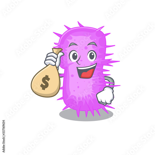 Rich acinetobacter baumannii cartoon design holds money bags