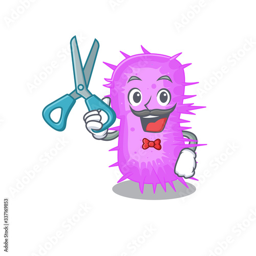 Sporty acinetobacter baumannii cartoon character design with barber