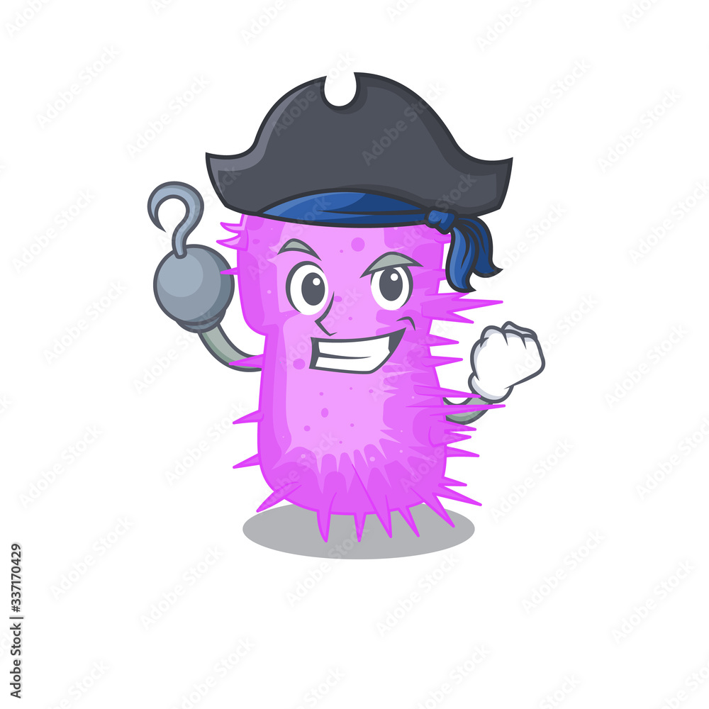Acinetobacter baumannii cartoon design style as a Pirate with hook hand and a hat