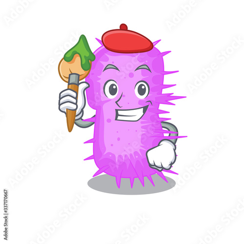 A creative acinetobacter baumannii artist mascot design style paint with a brush © kongvector