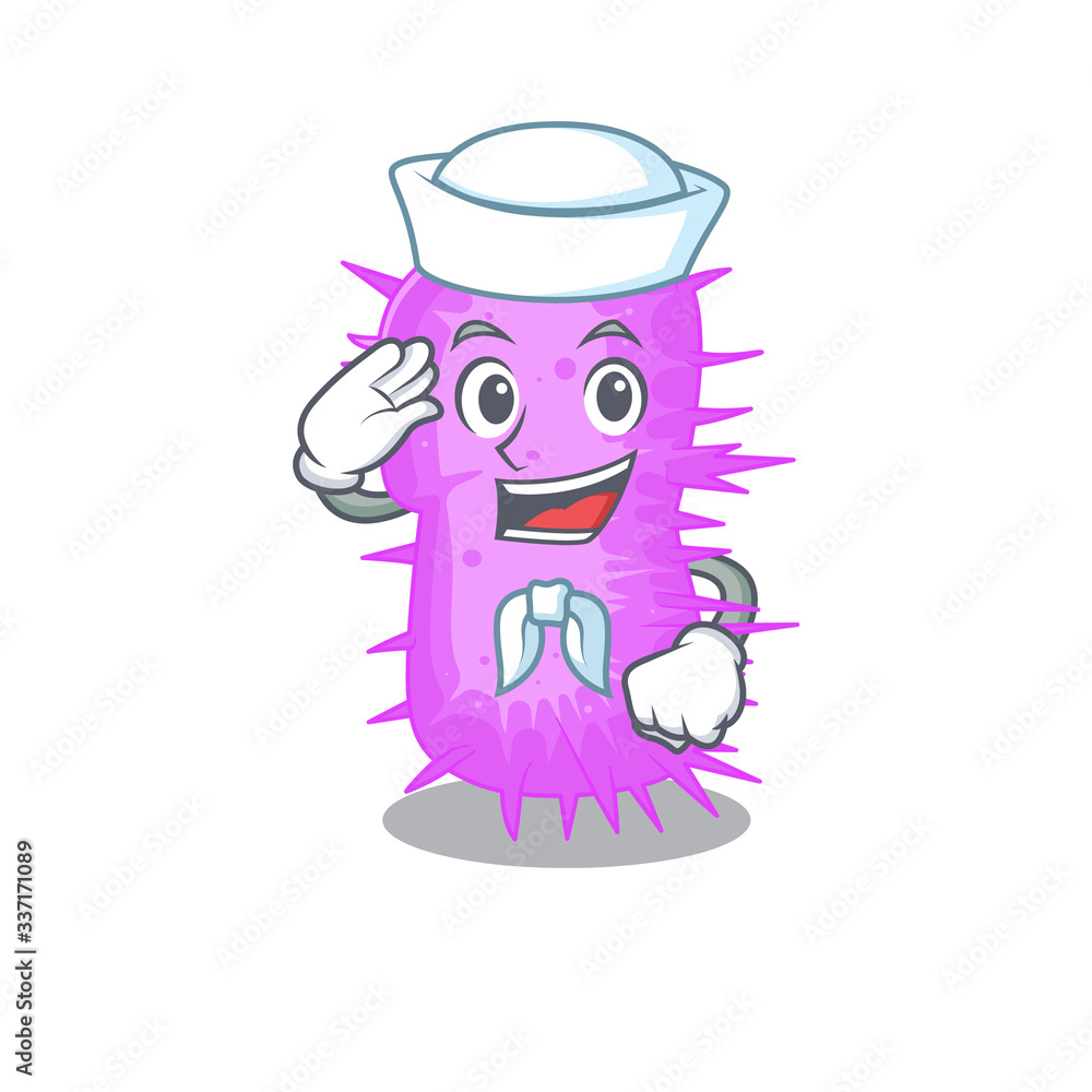 Fototapeta premium Sailor cartoon character of acinetobacter baumannii with white hat