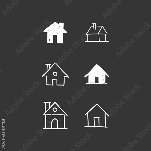 House doodle icons. Graphic design elements for stay at home campaign. Hand drawn illustrations.